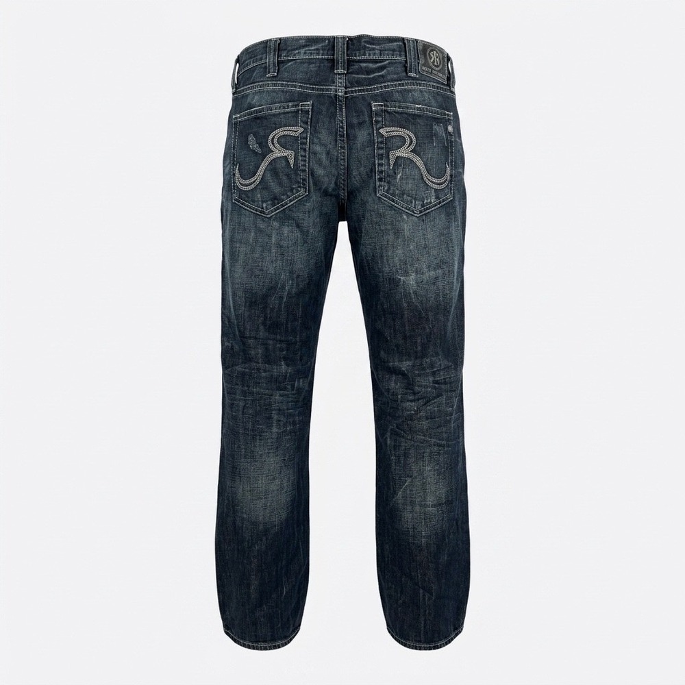 Y2K Rock &‎ Republic Mens Straight Leg Dark Wash Denim Jeans 38x30 Skull Logo